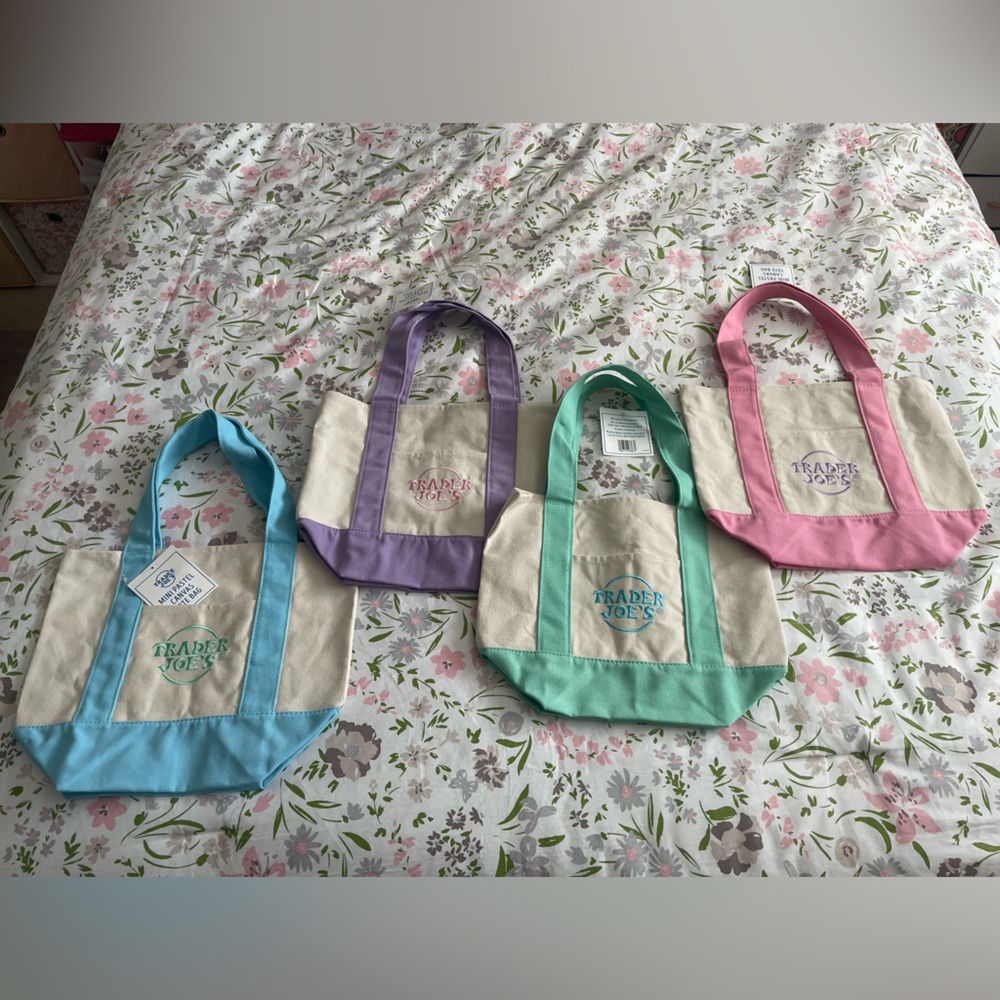 Trader Joe’s Mini Pastel Tote Bag Set or Individual - Purple, Pink, Blue, Green